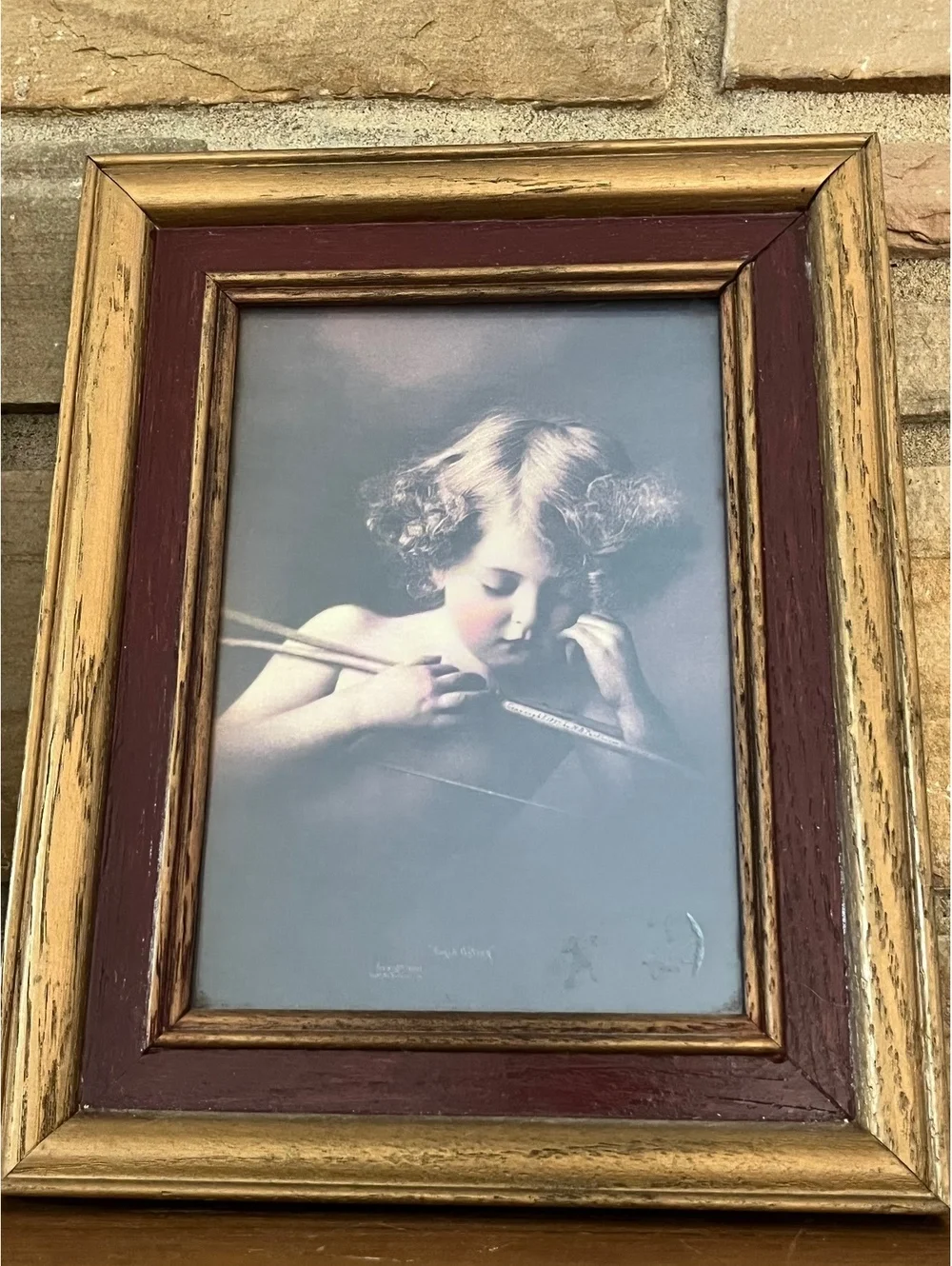 Pair of Vintage Framed Prints Featuring Cherubic Children with Arrows in Gold-Tw
